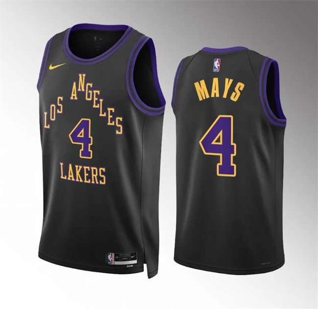 Men's Los Angeles Lakers #4 Skylar Mays Black 2023/24 City Edition Stitched Basketball Jersey